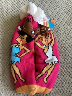 Женские мягкие теплые нескользящие носки шерпа с подкладкой The Flintstones Wilma & Betty новые - Изображение 1 из 4