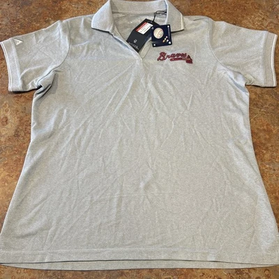 NUEVO CON ETIQUETAS Para Mujer Grande Antigua Atalanta Braves Polo Manga Corta Gris Foto 1 de 4