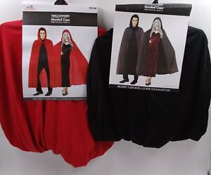 Lot 2 Adult/14+ Hooded Cape 1-Red 11-Black One Size Fits Most Halloween Cosplay