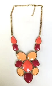 Statement Necklace Multi-Color Coral Color Statement Bib Gold tone - Picture 1 of 3