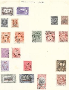 INDIA STATES ALBUM PAGE OF 20 GOOD USED STAMPS; VARIED ORIGINS 1930+ - Picture 1 of 3