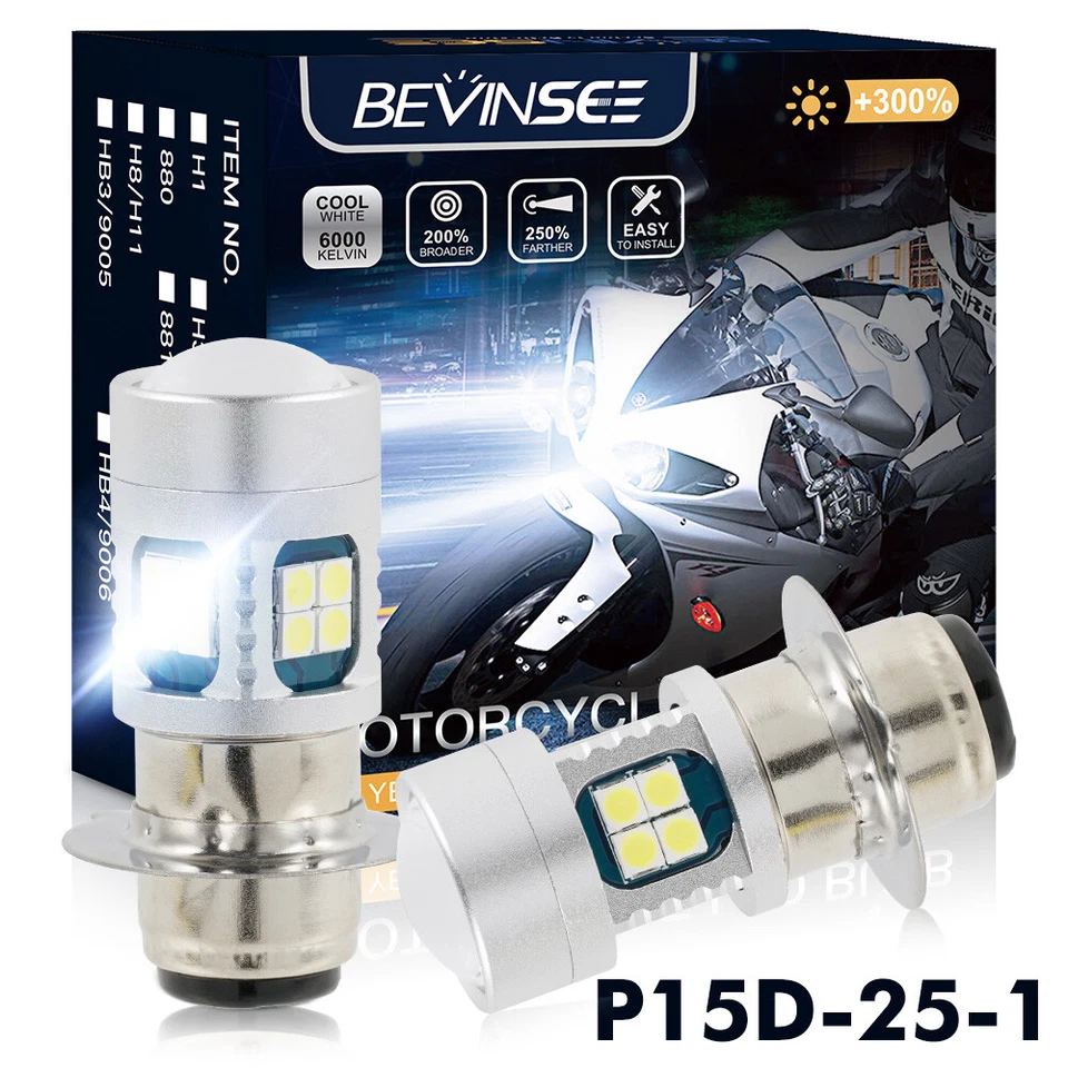 Par de bombillas de faros LED P15D haz alto/bajo para Kawasaki Bayou 300 4X4 1989-2004 Foto 1 de 4