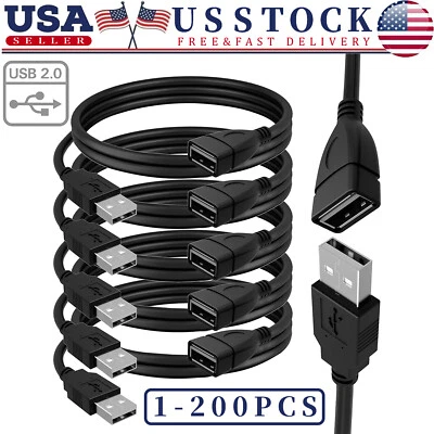 High-Speed USB-USB Extension Cable USB 2.0 Adapter Extender Cord Male/Female LOT - Image 1 of 4