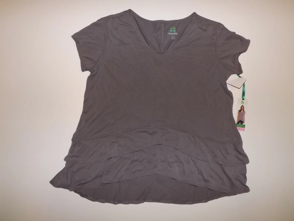 Green Tea Mauve Short Sleeve Double Ruffle Shirt L Short Sleeve Top NWT Womens  - Image 1 of 1
