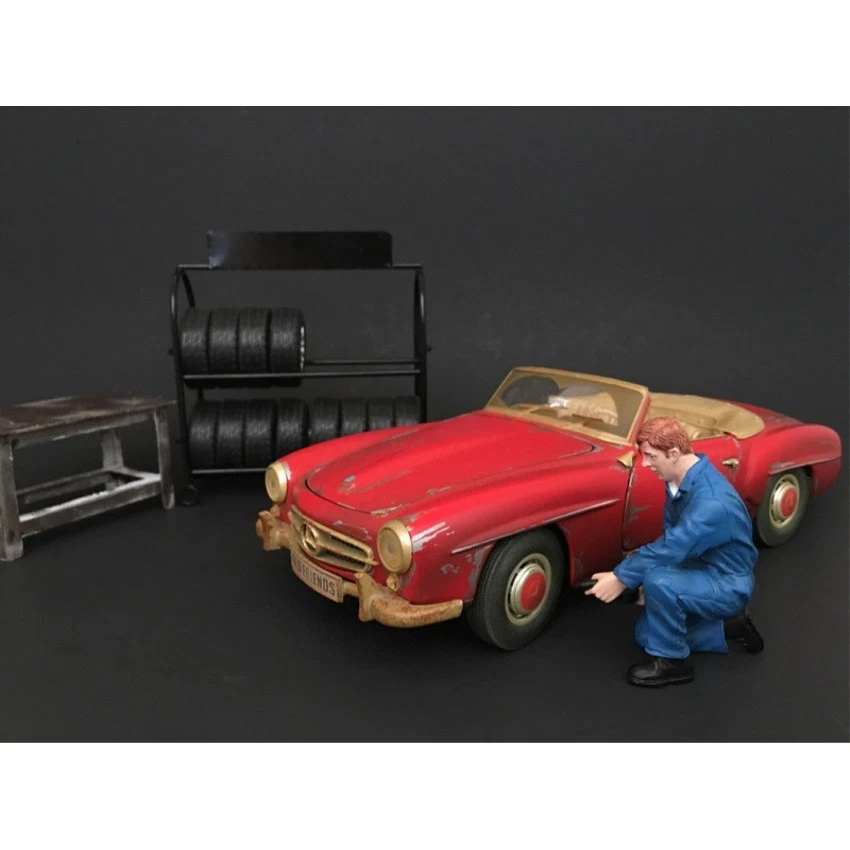 Mechanic Tony Inflating Tire Figure for 1 18 Scale Models by American Diorama