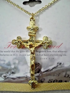 Kruzifix Jesus am Kreuz katholisch christlich 18" Halskette vergoldet Hergestellt in den USA NEU - Bild 1 von 2