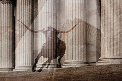 Bull Money Wall Street Columns 100 Dollar Bill Photo Art Print Poster 18x12 - Image 1 of 3