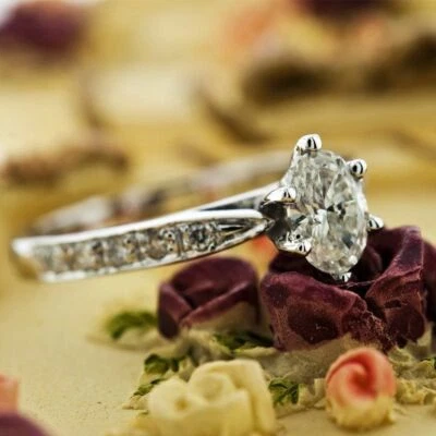 2.0Ct Oval Cut Lab Created HPHT Diamond Prong Wedding Ring 18K White Gold Finish - Image 1 of 4