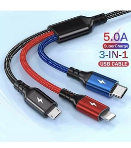 3in1 Multi USB Fast Charger Charging Cable Cord For Type C Android Micro iPhone - Picture 1 of 3