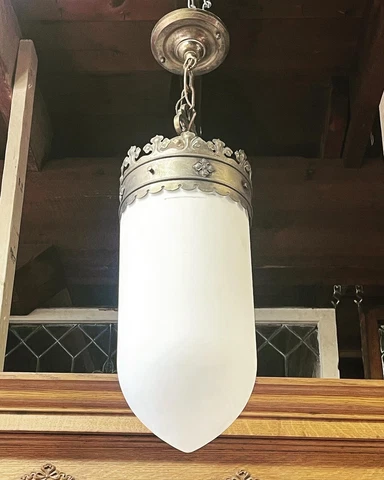 Original Antique Milk Glass Cylinder Church Light Fixture Cover