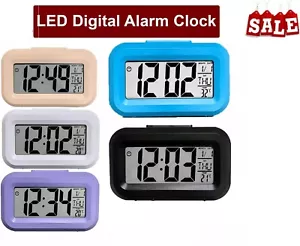 LED Digital Bedside Snooze Alarm Clock Time Temperature Day Night Mode Clock UK - Picture 1 of 35
