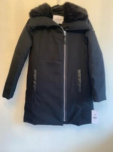 DEREK LAM 10 CROSBY COAT/PUFFER/PARKA W/FAUX FUR COLLAR Sz XS NWT BLACK - Picture 1 of 11