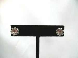 Pierced silver crown clear stone round .03 post earrings - Picture 1 of 5