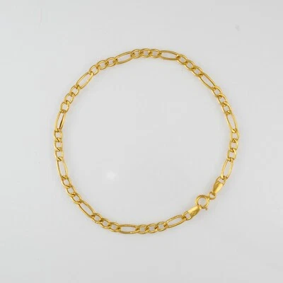 14K ITALY Fancy Figaro Chain Bracelet 7.5" Long Yellow Gold - Image 1 of 4