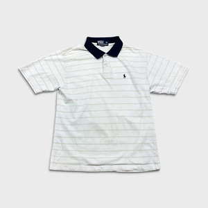 Vintage 90s Polo Ralph Lauren Shirt Mens Medium White Pony Striped Short Sleeve - Picture 1 of 9
