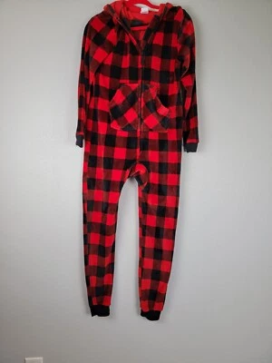 Cat & Jack Lumberjack Red/Black Plaid PJ Sz 16 Teens 1 piece Sleepwear Hooded - Image 1 of 4