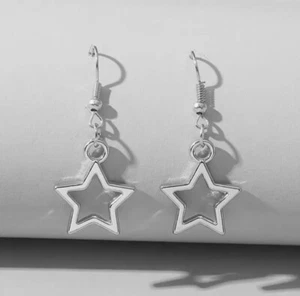 Silver Plated Hollow Star Shape Dangle Drop Hook Earrings Gift For Women - Picture 1 of 4
