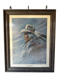1998 Signed Kelly Haney Flying Owl Framed Vintage Print NativeAmerican Art Enoch