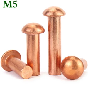 M5 Round Domed Head Solid Copper Rivets Button Head Rivets Old School Fastener - Picture 1 of 11