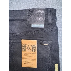 Volcom Mens Solver Modern Straight Stretch Denim Black Jeans Dark Wash 36x30 NEW - Picture 1 of 9