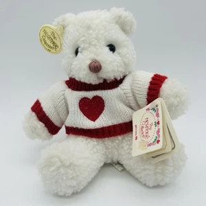 Vtg 1988 Ganz Heritage Collection White Plush Bear w/ Red Heart Sweater Romantic - Picture 1 of 11