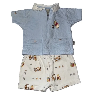 Vintage Disney Sincerely Pooh Infant Boys Light Blue Pooh Shirt & Shorts 0-3 Mo - Image 1 of 4