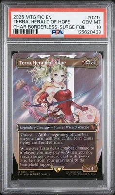 MTG Final Fantasy Terra, Herald of Hope Borderless 0212 Surge Foil PSA 10 GEM MT - Image 1 of 2