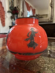 Fine Antique Bohemian Art Glass Vase Silhouette Girls - Picture 1 of 9