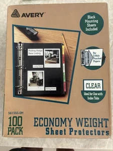 Avery Economy Weight Sheet Protectors (100)-Black Inserts-8.5x11-3 Hole - Picture 1 of 2