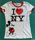 T-Shirt Vintage I Love New York Mickey Mouse weiß rot sitzender Ringer M Heart
