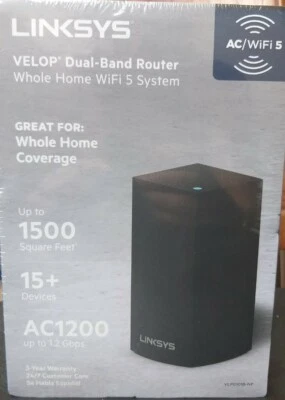 Linksys Velop AC1200 2 Port Intelligent Mesh Wireless Router - Black (VLP0101B) - Image 1 of 4