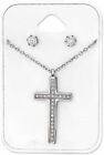 Icyrose Set Stainless Steel Cross Pendant Necklace Cz Stud Earring 2708