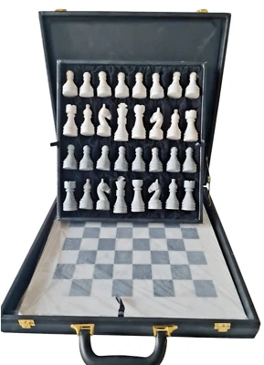 Juego de tablero de ajedrez hecho a mano de mármol/onyx/blanco y negro, acabado mate, 15" x 15" Foto 1 de 4