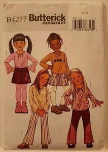 Vintage Butterick B4277 Girls Pattern, Size 6-7-8, Uncut Tops Skirt Pants Belt - Picture 1 of 4
