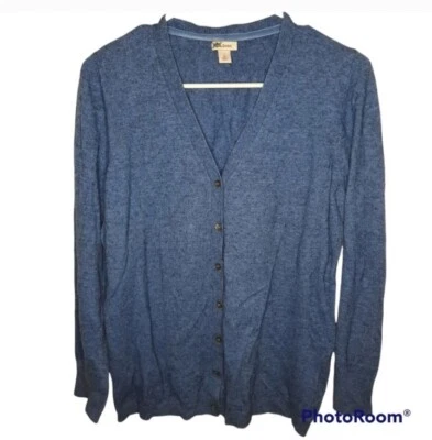 Llbean Blue Lambs Wool Cashmere Blend Cardigan Size Large - Image 1 of 4
