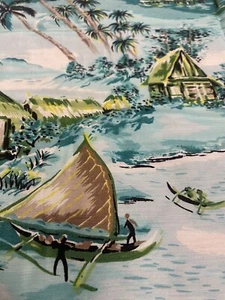 VTG Hoffman Silky California Hawaii Surfers 43" x 1.75 Yds HAWAIIAN Print FABRIC - Picture 1 of 13