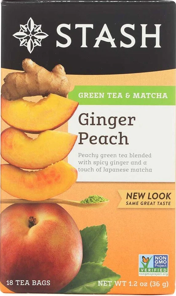 Stash Tea 814970 Ginger Peach Green W/ Matcha 18 Tea Bags Case of 6
