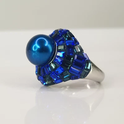 Anillo de vestir de plata de ley 925 con zafiro perla natural corte baguette talla 6,5 Foto 1 de 4