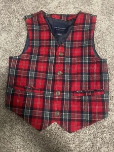 Janie And Jack Red Plaid Wool Holiday Boys Vest Size 8 - Picture 1 of 6