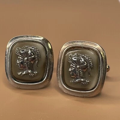 MCM Gold Tone Greek Roman Sword Lucite Soldier Cufflinks - Image 1 of 3