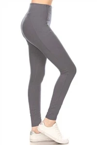 Women's High Waisted Leggings Long Soft Yoga Pants Squat Proof Fitness Gray - Picture 1 of 3