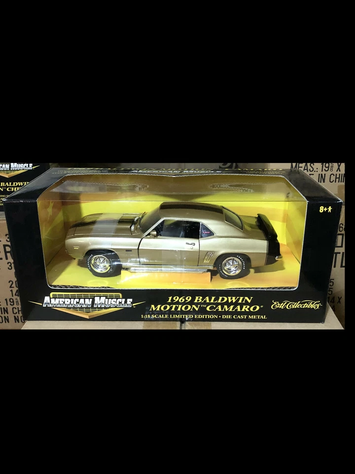 1/18 Ertl American Muscle 1969 Baldwin Motion Camaro Gold Black Stripes 454 Eng