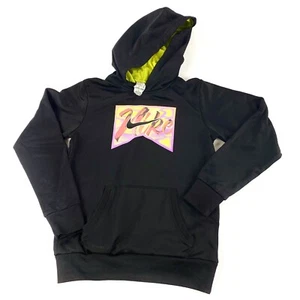 Yourh Girls Nike Athletic Therma Fit Large Black Retro Graphic Hooded Activewear - Picture 1 of 5