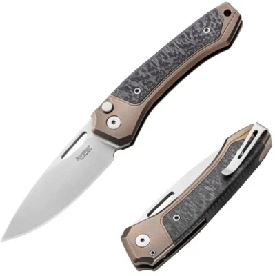 LionSTEEL Twain Folding Knife 3.13" CPM MagnaCut Steel Blade Titanium/CF Handle - Image 1 of 4