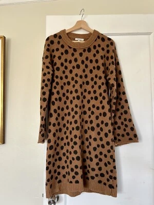 Vestido Suéter Madewell Punto Leopardo Mangas Acampanadas Marrón con Lunares Negros M Foto 1 de 3