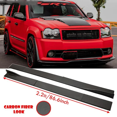 Carbon Look 86.6" Side Skirt Rocker Panel Extension For Jeep Grand Cherokee SRT8 - Image 1 of 4