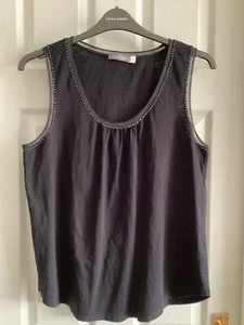 MINT VELVET size 16 black sleeveless t.shirt beaded trim - Picture 1 of 6