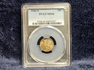 PCGS 1943-S MS 66 10c Mercury Dime Tonificación Arco Iris - Imagen 1 de 6