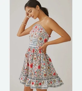FOREVER THAT GIRL Anthropologie XXS Ruffle Tube Mini Dress Floral Feminine Party - Picture 1 of 9