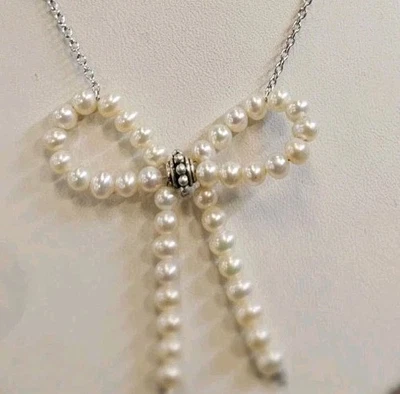Collar con lazo de perlas de plata de ley 925 de 18 pulgadas Foto 1 de 2